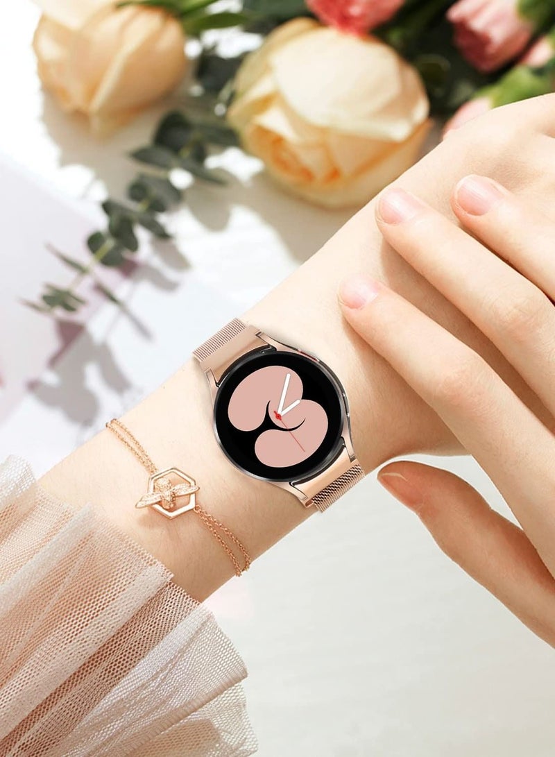 2 Packs No Gap Metal Bands Compatible with Samsung Galaxy Watch 4 Band 40mm 44mm/ for Classic 42mm 44mm, Milanese Loop Stainless Steel Magnetic Strap Men Women, RGold/RPink