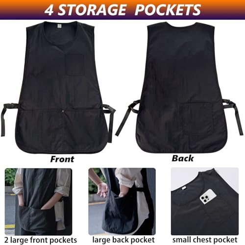 XDONEF Barber Apron Smock Waterproof Work Apron with 4 Pockets Hair Stylist Vest Sleeveless Hairdresser Jacket for Women Men Black - Image 3