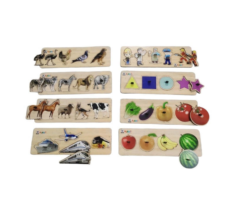 بازل خشب الخضروات والفواكه ووسائل المواصلات والحيوانات، بيج - R47 - Image 1