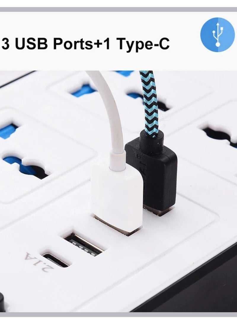 PowerMax 10-in-1 Power Strip Extension Socket 2500W 13A with 3 USB & 1 Type-C Ports, 5M Cable, Overload & Surge Protection, Flame-Retardant ABS, Universal Plug for Home & Office - Image 2