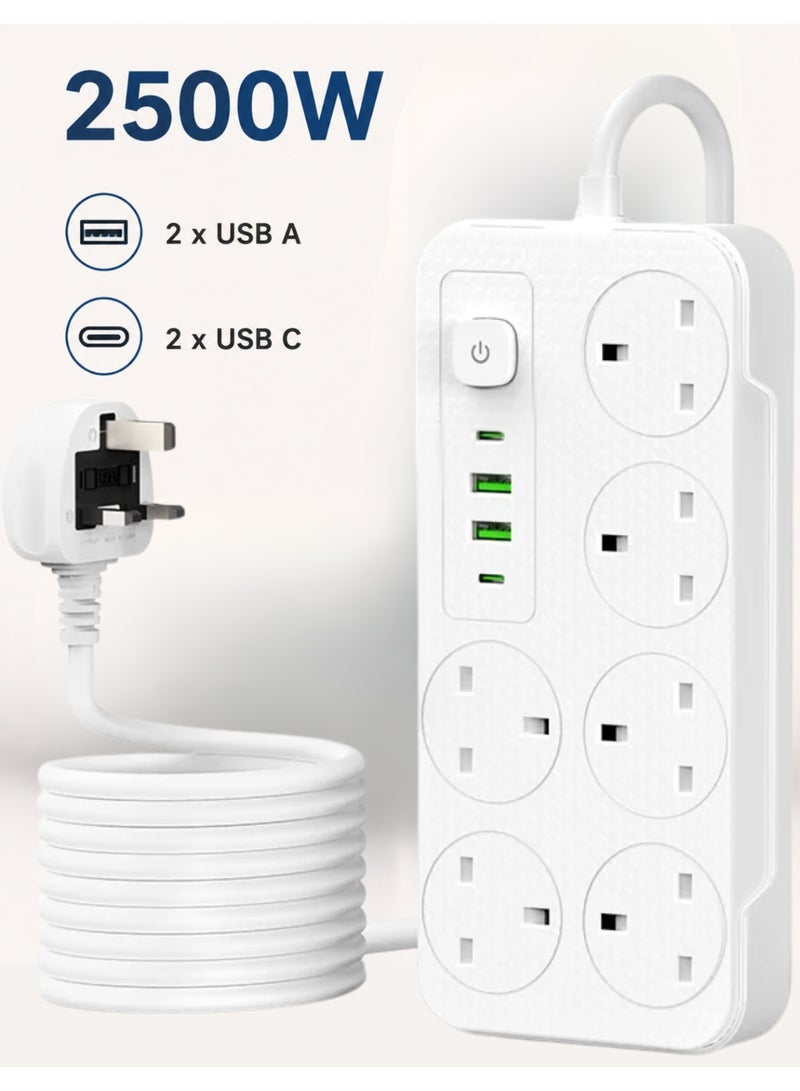 لييندا وصلة كهرباء 10 في 1 بقدرة 2500 واط / 13 أمبير مع منافذ USB و منفذ Type-C، سلك بطول 3 أمتار، حماية من الحمل الزائد والجهد العالي، مادة مقاومة للحريق، قابس عالمي للمنزل والمكتب - Image 1
