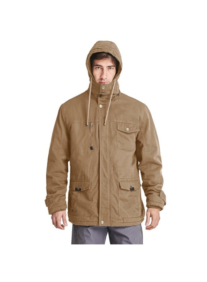 CRYSULLY Men's Winter Casual Thicken Multi-Pocket Outwear Jacket Coat With Removable Hood, 35# Khaki, L - Image 2