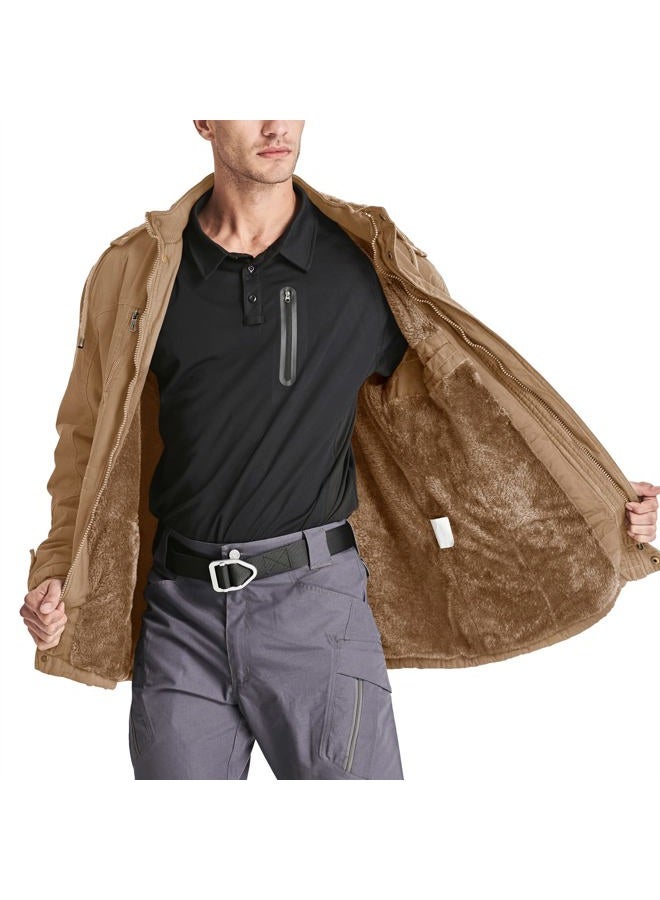 CRYSULLY Men's Winter Casual Thicken Multi-Pocket Outwear Jacket Coat With Removable Hood, 35# Khaki, L - Image 5