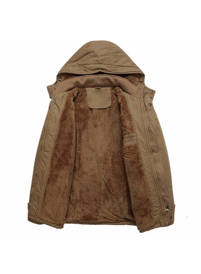 CRYSULLY Men's Winter Casual Thicken Multi-Pocket Outwear Jacket Coat With Removable Hood, 35# Khaki, L - Image 4