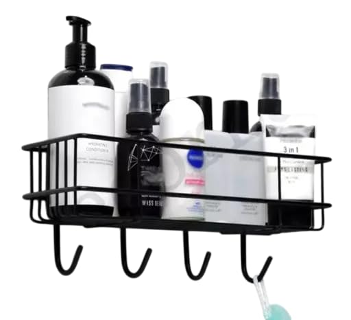 SPARSHMART Lal Bathroom Rack - Bathroom Shelves - Kitchen Storage - Self Adhesive Bathroom Shelf and Shampoo Holder with 4 Hook Adhesive Shower Caddy Metal Shelf  - Image 2