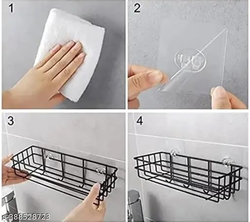 SPARSHMART Lal Bathroom Rack - Bathroom Shelves - Kitchen Storage - Self Adhesive Bathroom Shelf and Shampoo Holder with 4 Hook Adhesive Shower Caddy Metal Shelf  - Image 4