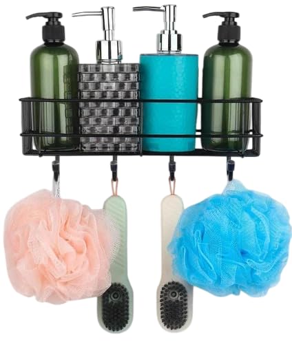 SPARSHMART Lal Bathroom Rack - Bathroom Shelves - Kitchen Storage - Self Adhesive Bathroom Shelf and Shampoo Holder with 4 Hook Adhesive Shower Caddy Metal Shelf  - Image 1