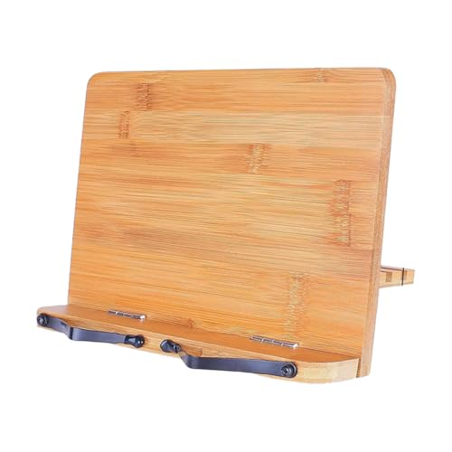 oddpod™ 13-Inch Bamboo Book Stand for Reading, Large Foldable Book Holder for Desk with Adjustable Height and Page Holder Clips for Cookbooks, Textbooks, Recipe Books, Music Books & Tablets (Medium) - Image 1