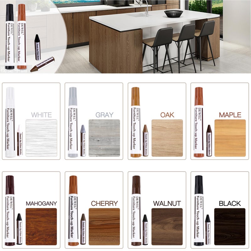 DEWEL Furniture Markers Touch Up, Upgrade Wooden Furniture Repair Kit, Premium Wood Scratch Repair Markers and Wax Sticks for Wood Stains Scratches Hardwood Floors Tables, Set of 17 - Image 2