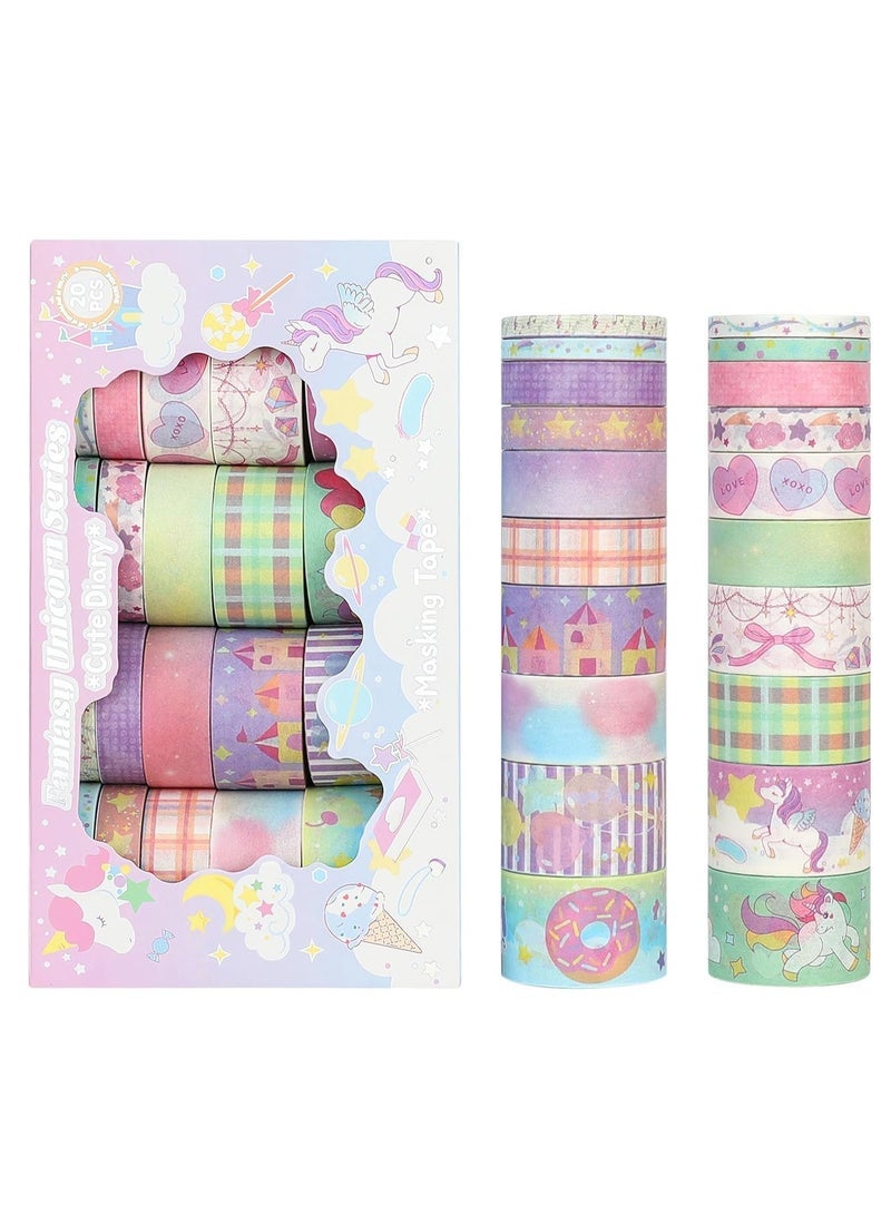 Washi Tape Set - 20 Rolls of Kawaii Decorative Tape Set with Rainbow, Castle, Star, Perfect for Bullet Journal, DIY Crafts, Planner, Scrapbook, Gift Packaging - Image 1
