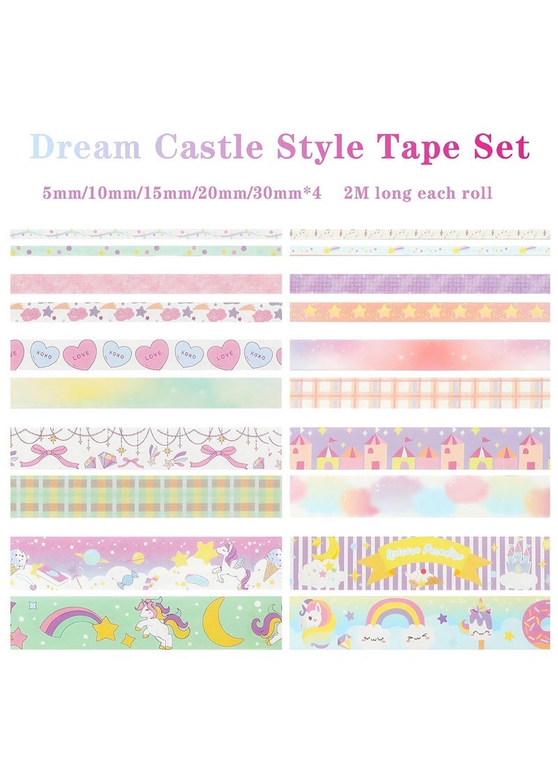 Washi Tape Set - 20 Rolls of Kawaii Decorative Tape Set with Rainbow, Castle, Star, Perfect for Bullet Journal, DIY Crafts, Planner, Scrapbook, Gift Packaging - Image 2