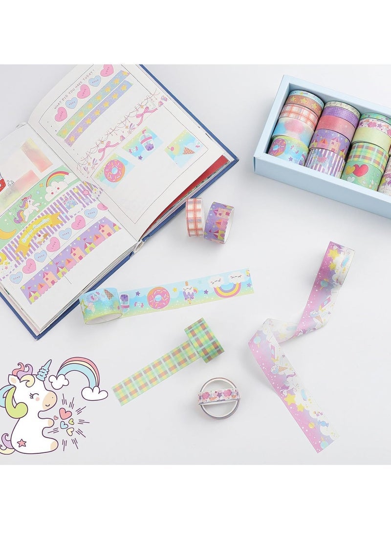 Washi Tape Set - 20 Rolls of Kawaii Decorative Tape Set with Rainbow, Castle, Star, Perfect for Bullet Journal, DIY Crafts, Planner, Scrapbook, Gift Packaging - Image 5