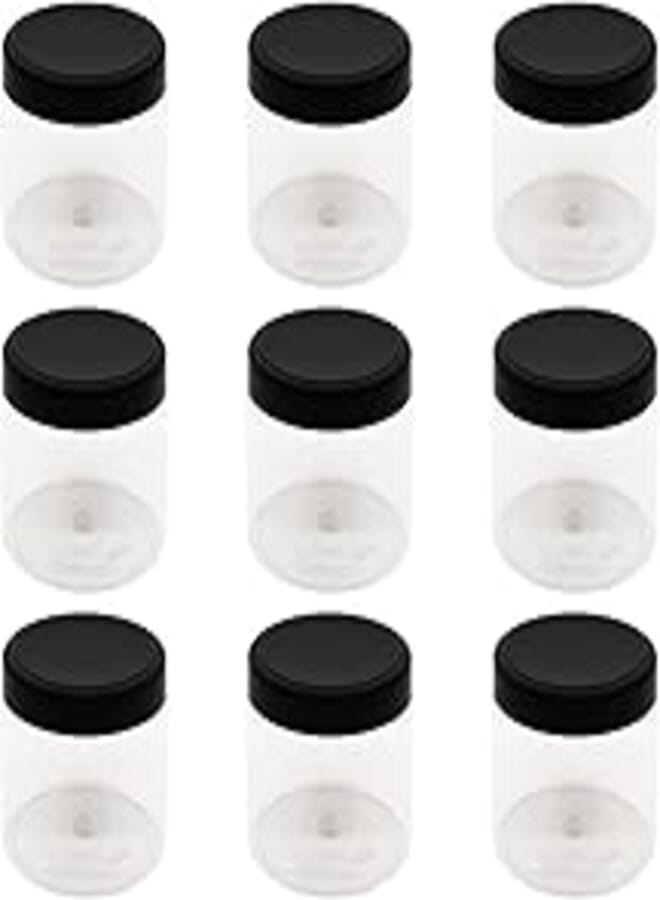 8 Piece Plastic Jar - White Clear Size 500 ml - Diameter 9 Centi - Black Lid and Plastic Medicine - Empty Plastic Empty Jar Refill - artistic (Black)