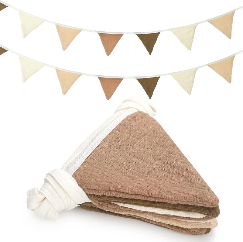 Oudain 2 Pcs Pennant Banner Flags Nursery Garland Triangle Bunting Flags Playroom Wall Decor Banner for Nursery Baby Shower Birthday Boho Wedding Party Event, Each 7.75 ft(Khaki Colors) - Image 1