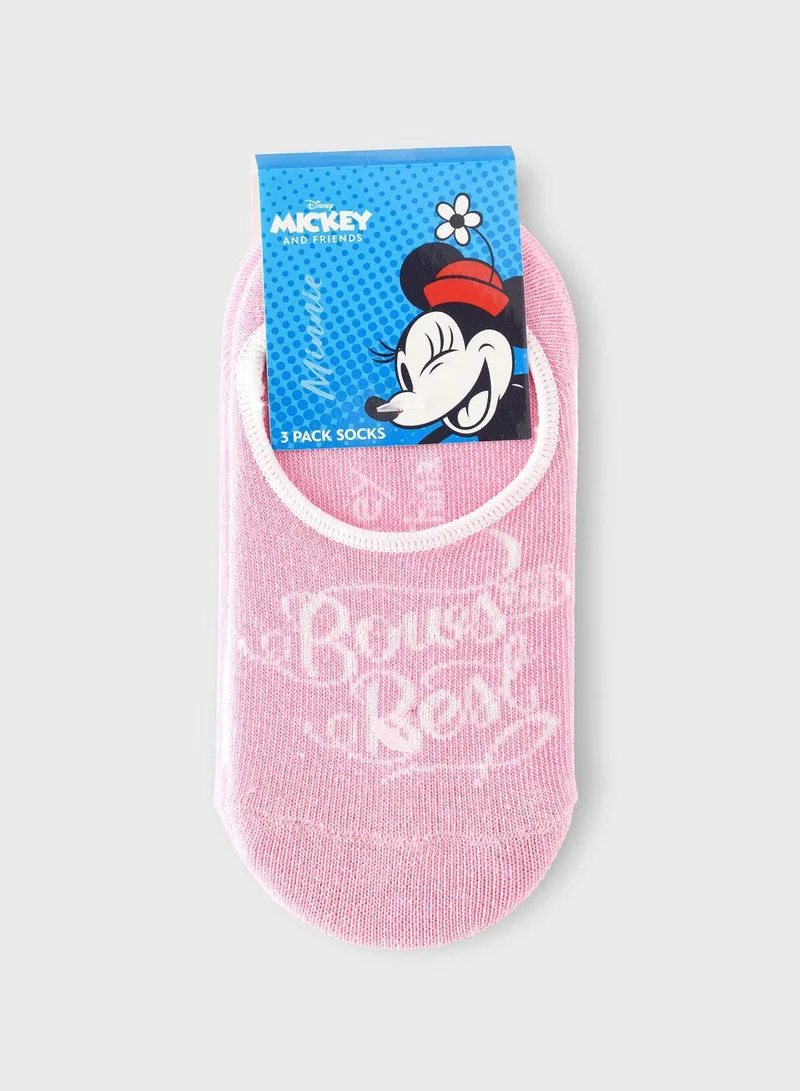 Disney Kids 3 Pack Minnie Mouse No Show Socks