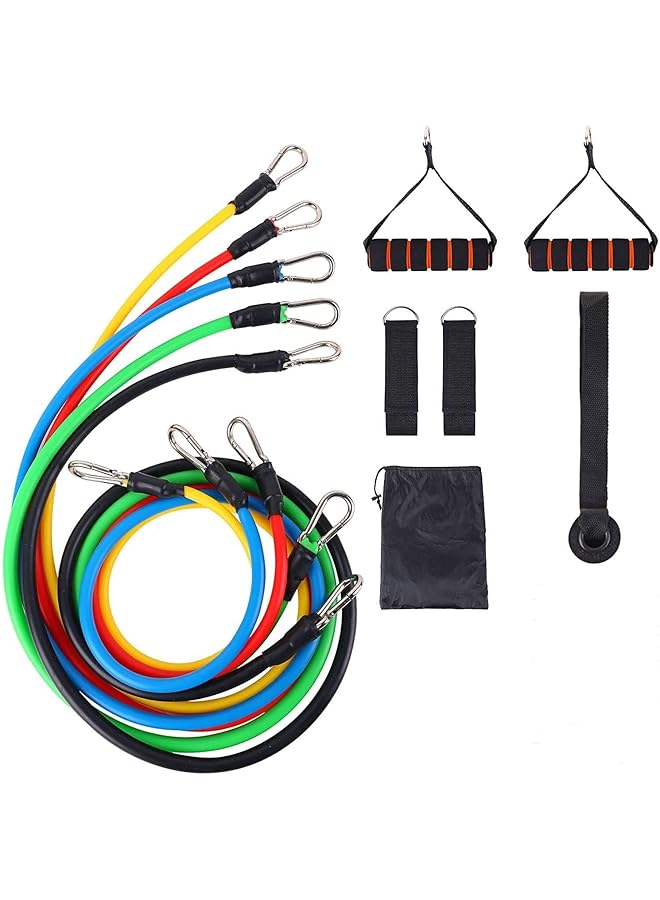 Marshal Fitness Multi Function Resistance Stackable Exercise Band Set with Legs Ankle Straps (11 Pieces) - Image 1
