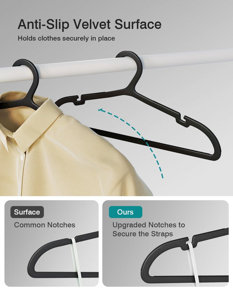 ABHENG 50 Pack Clothes Hangers, Non Slip Plastic Coat Hangers, Space Saving Hangers, Heavy Duty, Hanging Dry Wet Clothes,16.4" x 8.3", Black, UAPY0550B - Image 4