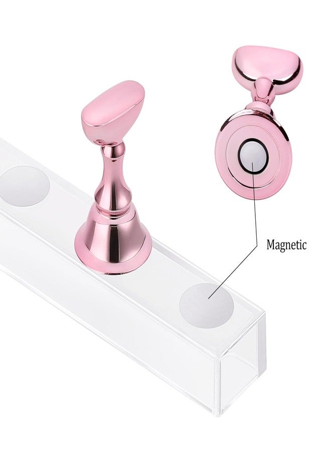 Etercycle Acrylic Nail Display Stand DIY Nail Crystal Holder Magnetic Practice Stands with Reusable Adhesive Putty Clay for False Nail Tip Manicure Tool (Pink) - Image 2