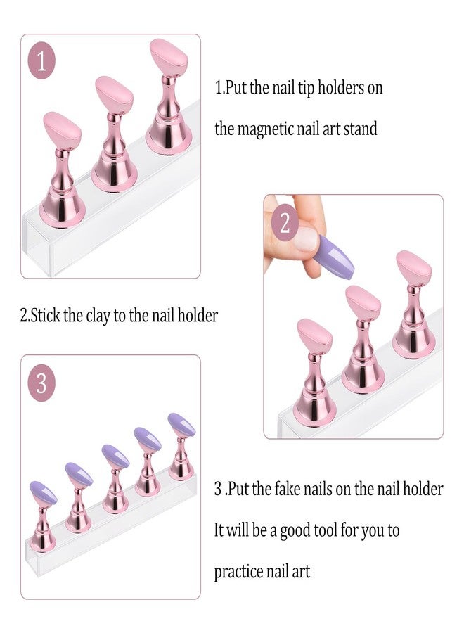 Etercycle Acrylic Nail Display Stand DIY Nail Crystal Holder Magnetic Practice Stands with Reusable Adhesive Putty Clay for False Nail Tip Manicure Tool (Pink) - Image 4
