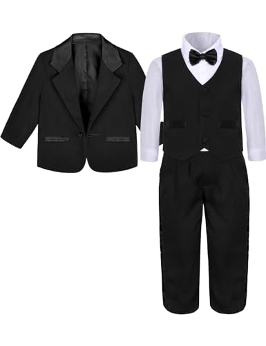 A&J DESIGN AJ DESIGN Baby Tuxedo Suit Infant Boy Tux Formal Wedding Gentleman Dress Outfit Black 912 Months - Image 3