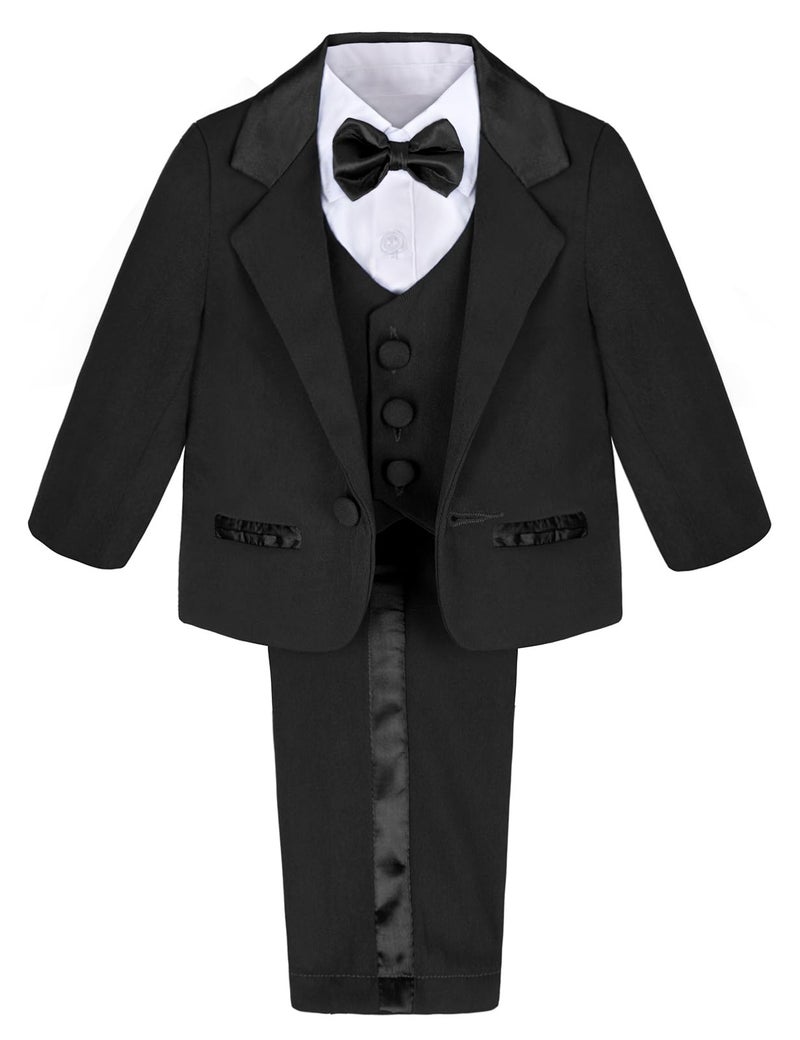 A&J DESIGN AJ DESIGN Baby Tuxedo Suit Infant Boy Tux Formal Wedding Gentleman Dress Outfit Black 912 Months - Image 2