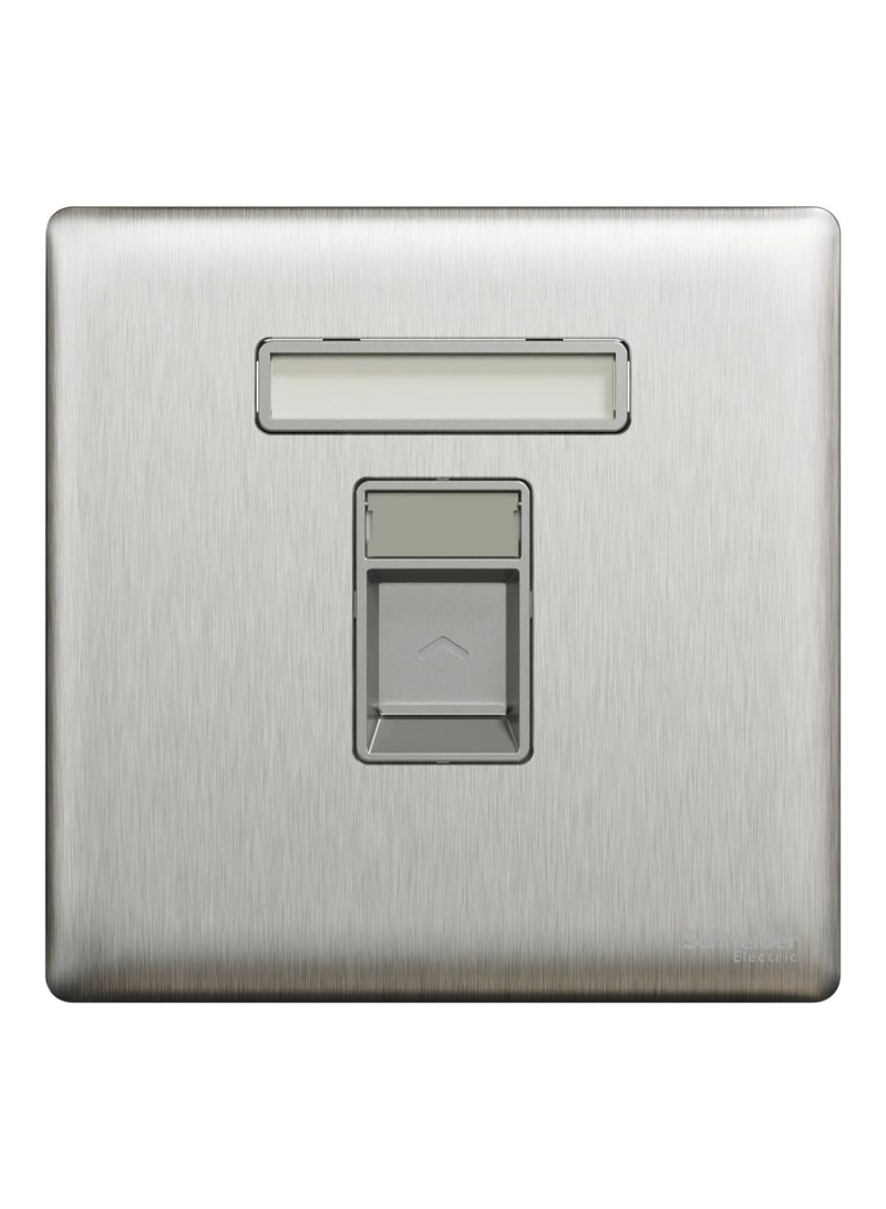 Schneider Electric Schneider Electric Central plate, Unica, for RJ45, 1 gang, with shutter, stainless steel - NUX31RJ_SS - Image 1