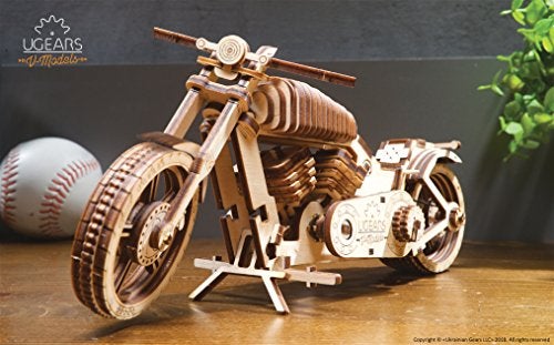UGEARS مجموعة دراجة UGEARS DIY نموذج دراجة نارية ميكانيكية خشبية مشروع دراجة VM02 محرك مطاطي لعشاق المركبات وراكبي الدراجات نموذج من الخشب الرقائقي بعجلة خلفية واسعة فكرة هدية م refined - Image 5