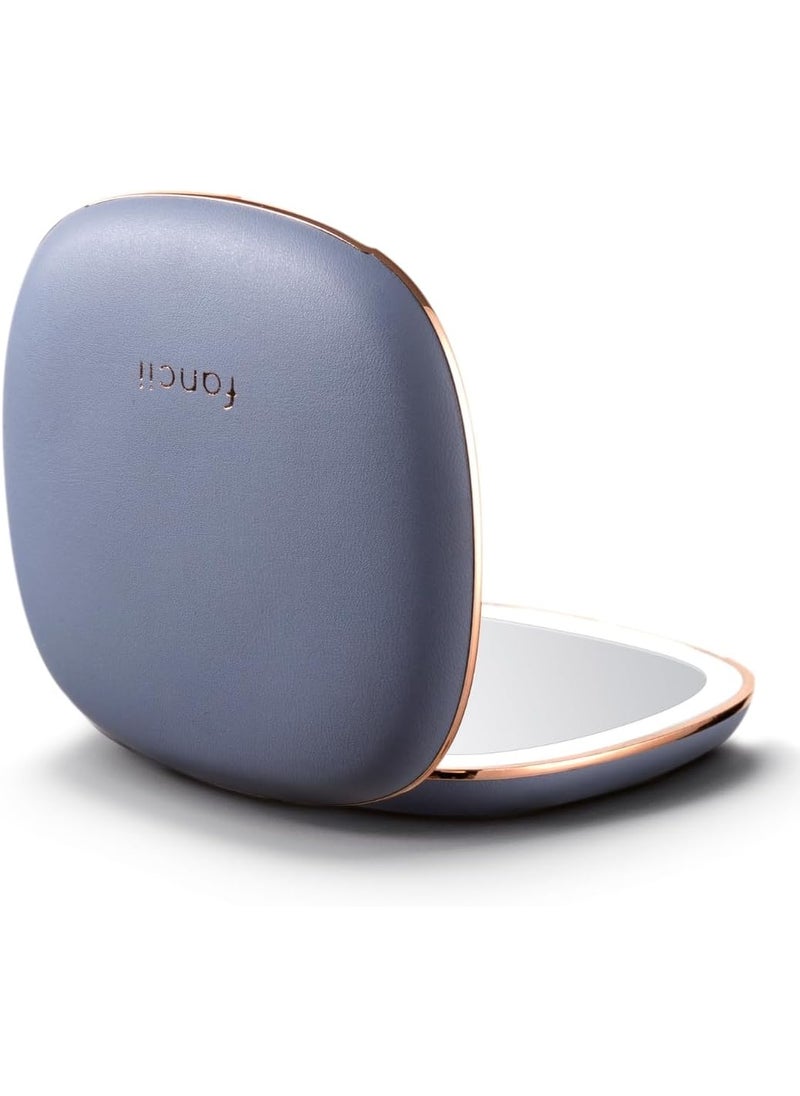 Fancii Fancii Mila 2 LED Lighted Compact Makeup Mirror Rechargeable 10x 1x Magnifying TruGlow Light System Vegan Leather Small Travel Mirror for Purses Harbor Blue  - Image 1