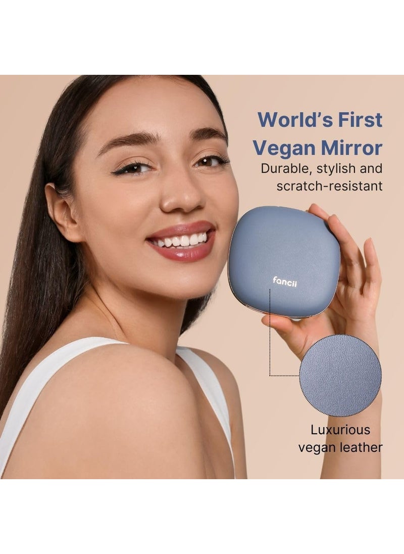 Fancii Fancii Mila 2 LED Lighted Compact Makeup Mirror Rechargeable 10x 1x Magnifying TruGlow Light System Vegan Leather Small Travel Mirror for Purses Harbor Blue  - Image 2