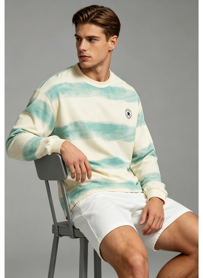 CONVERSE Men's and women's tie-dyed striped long-sleeved pullover tops - Image 1