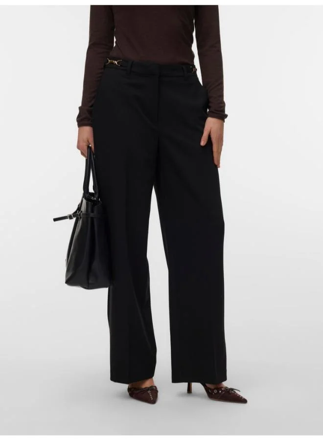 Vero Moda Vmreese Mid Waist Gold Detail Wide Leg Pant