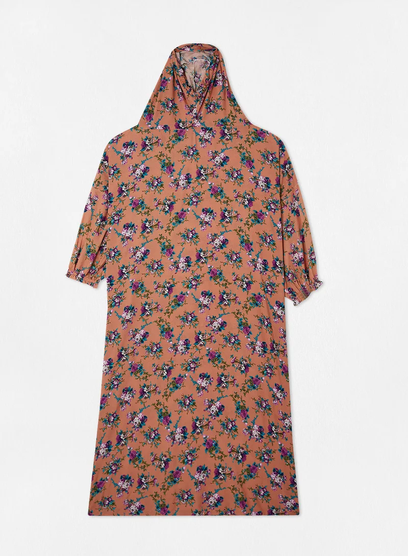 Hayat Praying Dress With Floral Prints And With Attached Veil