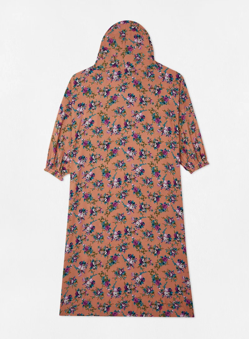 Hayat Praying Dress With Floral Prints And With Attached Veil