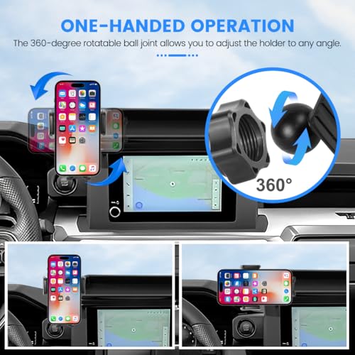 FETUSI Car Phone Holder Compatible with Toyota Tacoma 2024 2025 Accessories 8-Inch Screen Fixed Clip, Cell Phone Mount with Dash Organizer Center Console Tray Hands-Free 360° Rotation - Image 4