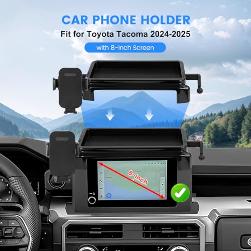 FETUSI Car Phone Holder Compatible with Toyota Tacoma 2024 2025 Accessories 8-Inch Screen Fixed Clip, Cell Phone Mount with Dash Organizer Center Console Tray Hands-Free 360° Rotation - Image 2