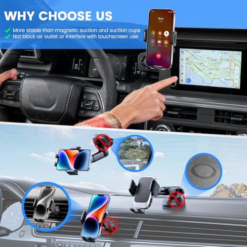 FETUSI Car Phone Holder Compatible with Toyota Tacoma 2024 2025 Accessories 8-Inch Screen Fixed Clip, Cell Phone Mount with Dash Organizer Center Console Tray Hands-Free 360° Rotation - Image 3