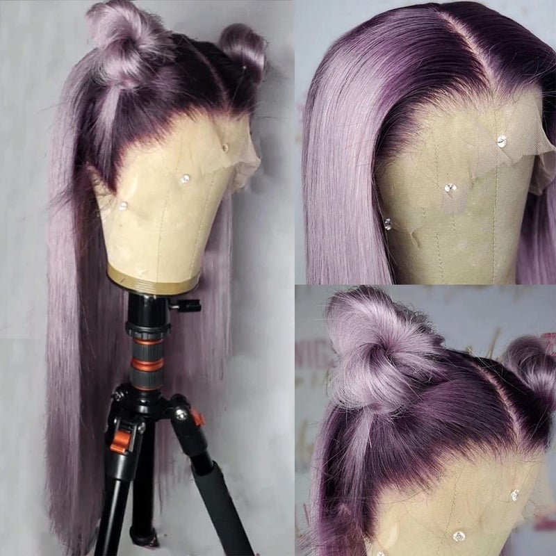 QD-Tizer Synthetic Lace Front Wigs Purple Long Straight Lace Front Wig Light Purple Ombre Color Free Part Lace Wig Natural Hair 24 inch - Image 1