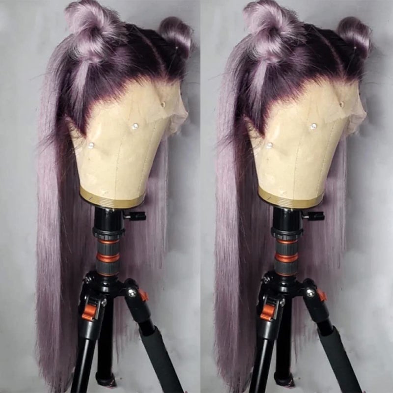 QD-Tizer Synthetic Lace Front Wigs Purple Long Straight Lace Front Wig Light Purple Ombre Color Free Part Lace Wig Natural Hair 24 inch - Image 2