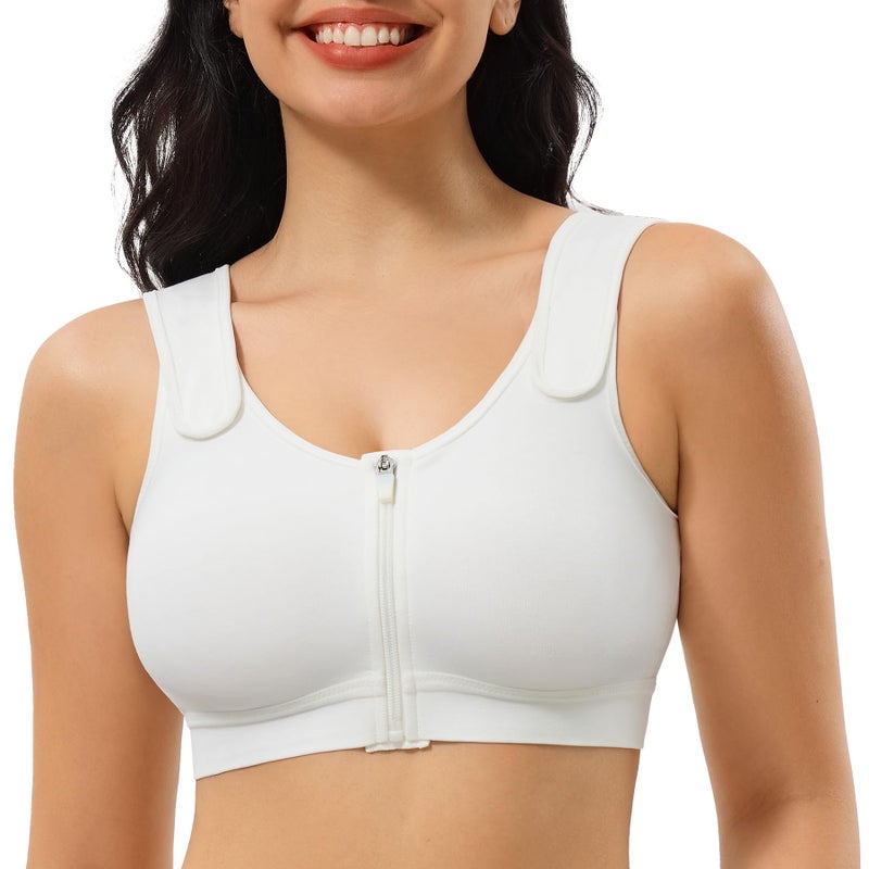CYDREAM Zip Front Closure Wireless Bras for Women Full Coverage Post Surgery Compression Back Smoothing Comfort Adjustable (US, Alpha, Medium, Regular, Regular, White) - Image 1