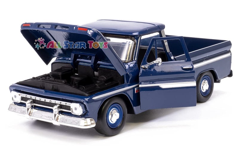 Chevrolet MotorMax 1966 Chevy C10 Fleetside Pickup 1/24 Scale Diecast Metal Truck, Dark Blue - Image 3