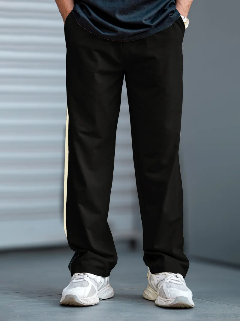 Maniac  Maniac Mens ColorBlock Black, Cream Loopknit Trackpant for Men | Best Price UAE