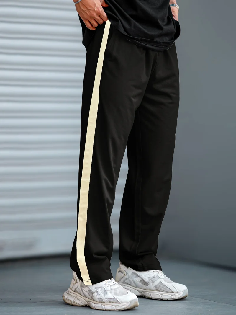 مانياك بنطلون رياضي رجالي مانياك بلون أسود وكريمي محبوك