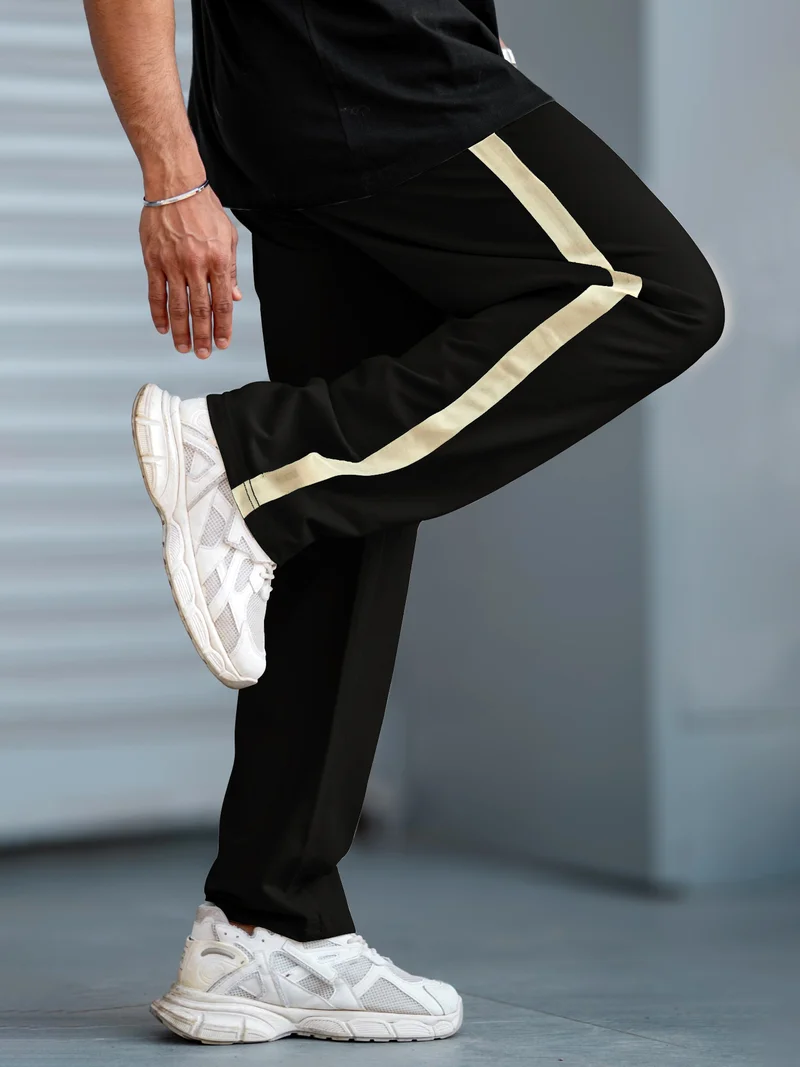 Maniac  Maniac Mens ColorBlock Black, Cream Loopknit Trackpant for Men | Best Price UAE