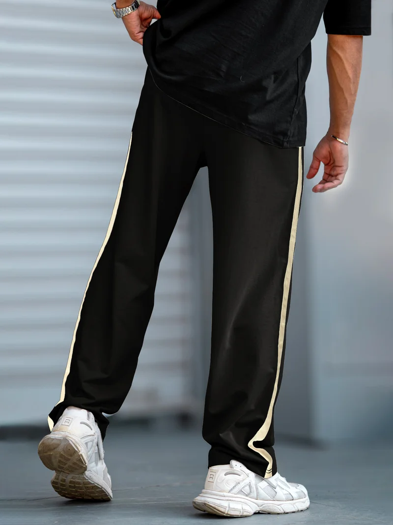 Maniac  Maniac Mens ColorBlock Black, Cream Loopknit Trackpant for Men | Best Price UAE