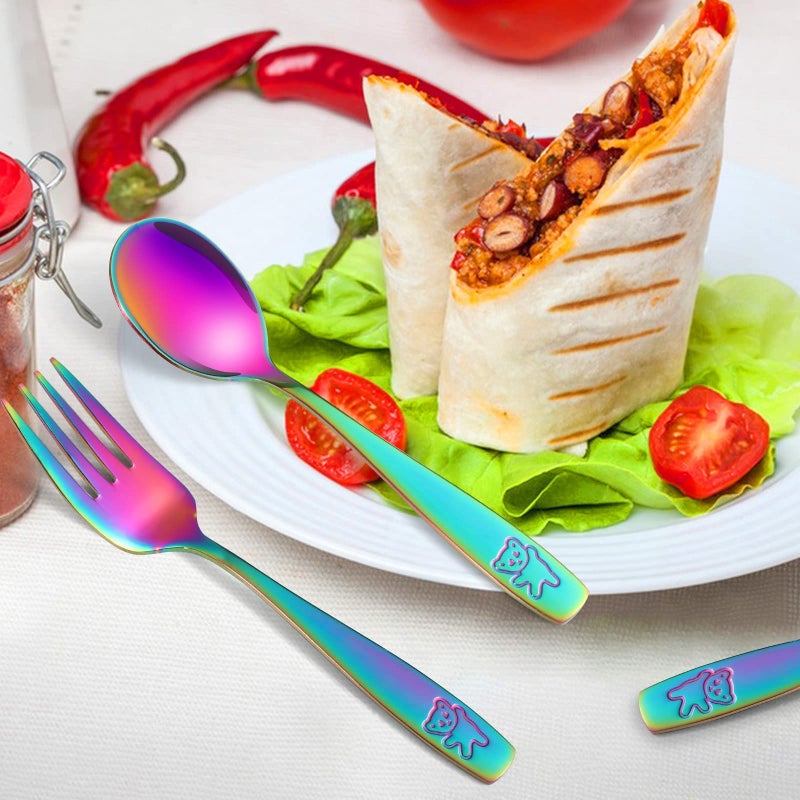 Pimoys 6 Pieces Toddler Utensils Kids Rainbow Silverware Stainless Steel Toddler Forks and Spoons Set, Metal Childrens Safe Flatware Child Cutlery Set, Dishwasher Safe - Image 5
