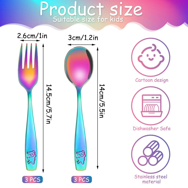 Pimoys 6 Pieces Toddler Utensils Kids Rainbow Silverware Stainless Steel Toddler Forks and Spoons Set, Metal Childrens Safe Flatware Child Cutlery Set, Dishwasher Safe - Image 2
