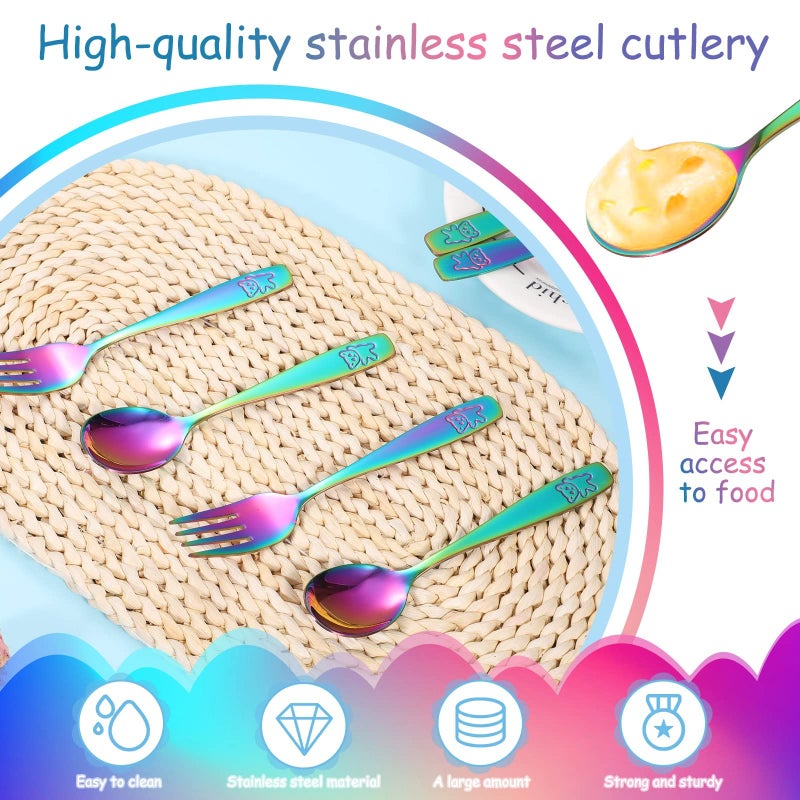 Pimoys 6 Pieces Toddler Utensils Kids Rainbow Silverware Stainless Steel Toddler Forks and Spoons Set, Metal Childrens Safe Flatware Child Cutlery Set, Dishwasher Safe - Image 3