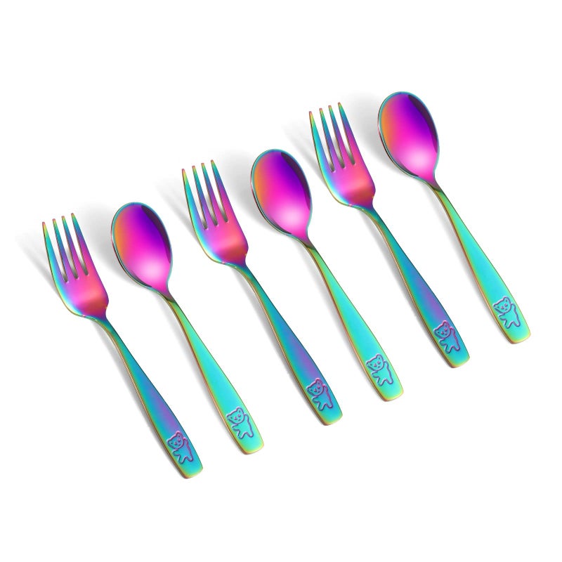 Pimoys 6 Pieces Toddler Utensils Kids Rainbow Silverware Stainless Steel Toddler Forks and Spoons Set, Metal Childrens Safe Flatware Child Cutlery Set, Dishwasher Safe - Image 1
