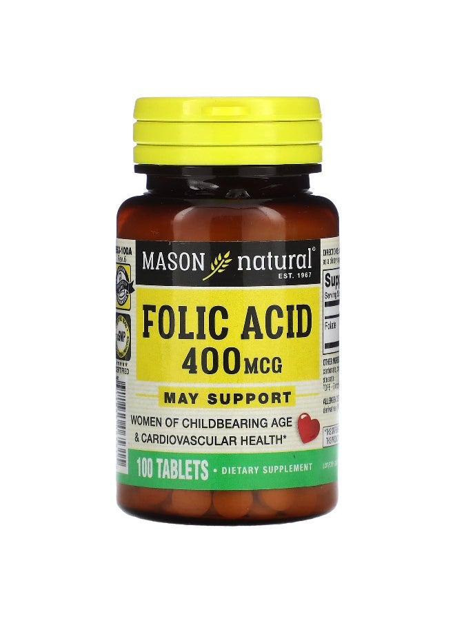 Mason Natural Mason Natural, Folic Acid, 400 mcg, 100 Tablets  - Image 1