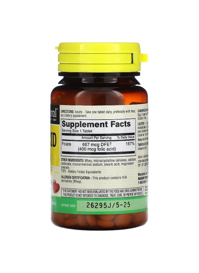 Mason Natural Mason Natural, Folic Acid, 400 mcg, 100 Tablets  - Image 2
